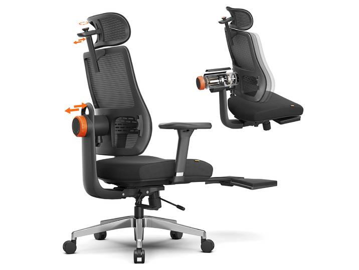 Chaise ergonomique NEWTRAL avec repose-pieds, chaise de bureau avec dossier et appui-tête à suivi automatique, support 4D, chaise inclinable à réglage lombaire