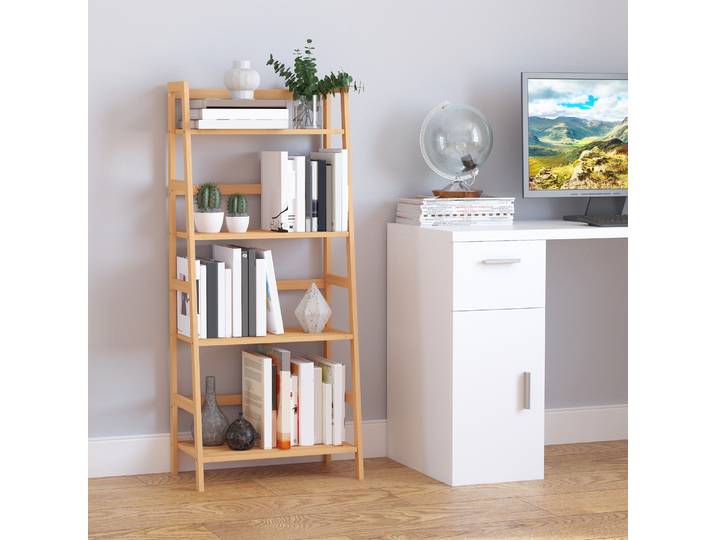 HOMCOM Étagère Échelle Bambou 4 Niveaux Style Naturel 120H cm
