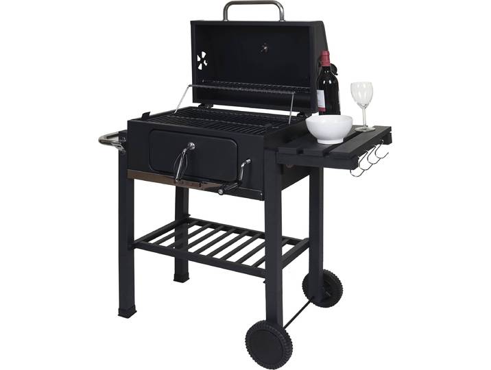 Grillwagen HWC-K93, Holzkohlegrill Standgrill Barbecue BBQ Gartengrill mit Deckel Ablagen, Stahl, 110x100x51cm schwarz