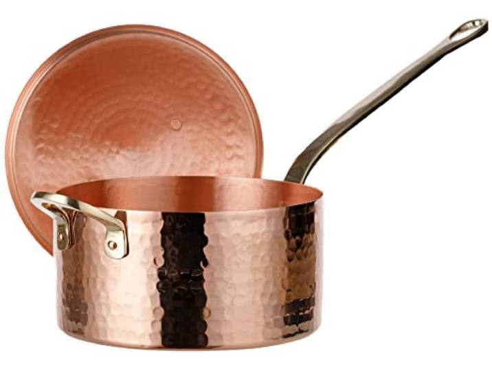 DEMMEX Unbeschichteter Kupfer Zucker-/Saucen­topf mit Deckel – 1,2 mm Massivkupfer, Handgefertigt in der Türkei, Für Karamell, Sirup & Süßwaren, 1,6 L