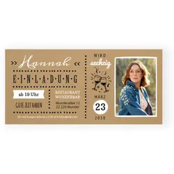 Einladungskarte 60. Geburtstag: Kraft Ticket mit Foto in Kraft Look