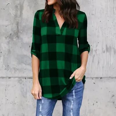 Lush Living Finds Plaid Breeze V Neck Summer Tee For Women Casual Beach Shirt green l