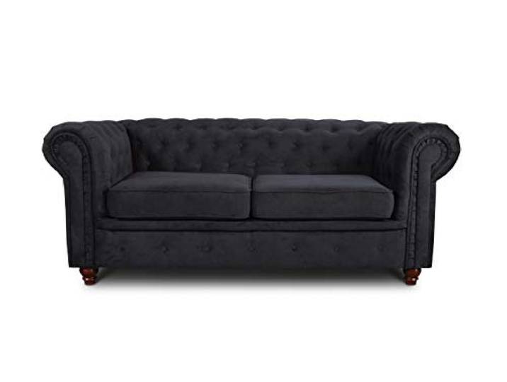 Sofnet - Sofa Chesterfield Asti 2-Sitzer (Schwarz, Capri 19) Couchgarnitur, Polstersofa, Glamour Design, Strukturstoff, Holzfüße, komfortabel für Wohnzimmer