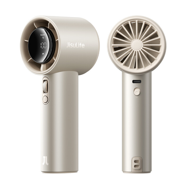 JISULIFE Turbo handventilator Pro1S met LED-display, 5000 mAh batterij, Metallic goud