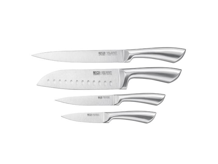 Messer-Set RESTO KITCHENWARE Merope, Edelstahlmesser 4-teilig in Magnet-Geschenkbox , silber (silberfarben), Edelstahl, Kochmesser-Sets, Messer-Set, Santoku-Messer, Tranchiermesser, Universalmesser, Schälmesser