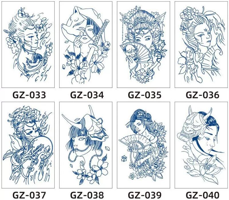 INF Temporäres Tattoo-Sticker, blaues Blumenmuster 8