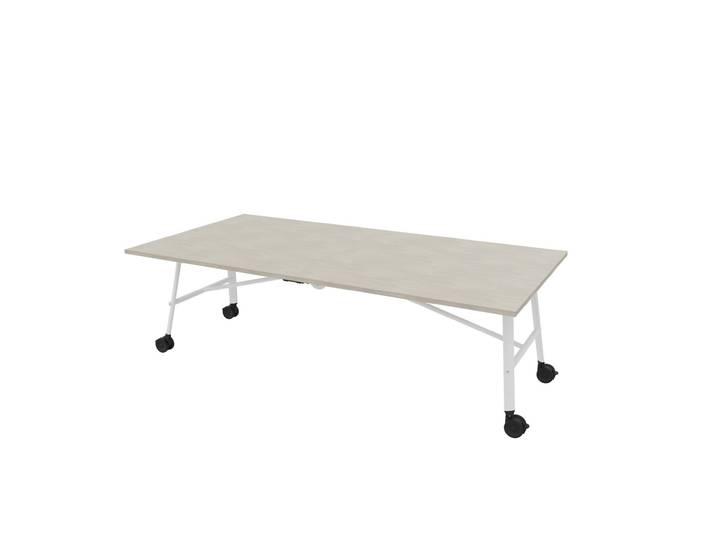 Table mobile plateau rabattable Serenity 240 x 120 cm Béton – Pied Blanc