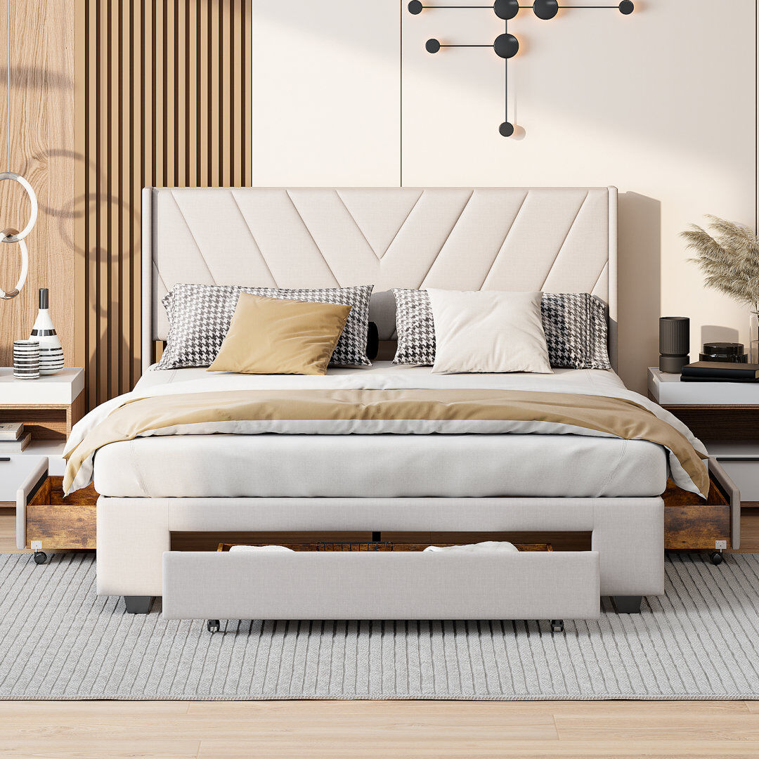 Brayden Studio Barsky Upholstered Storage Bed Beige European Double (140 x 200 cm)