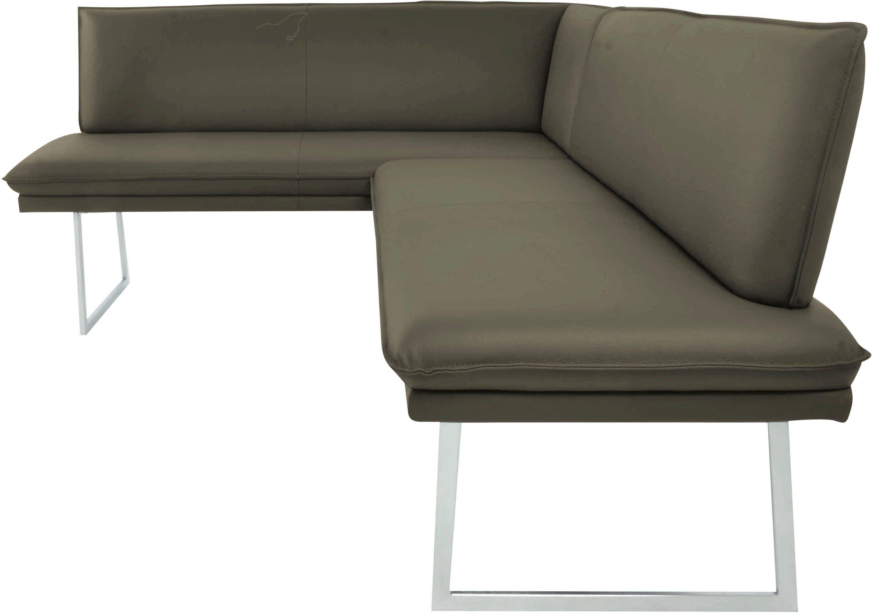 Eckbank K+W KOMFORT & WOHNEN, beige (zypresse), H:86cm T:60cm, Sitzbänke, Eckbank, mit Sattlernaht und schmaler Kufe, langer Schenkel rechts oder links zypresse B/H/T: 86cm x 60cm, Leder Longlife BRONCO, langer Schenkel rechts