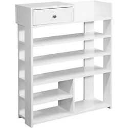 SCHUHREGAL – Weiß, 75x92,5x24 cm, 7 Fächer, mit Schublade, kompakt