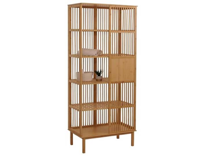 Mendler Bambus Standregal HWC-N81 5 Regalböden Schiebetür 186x80x45cm