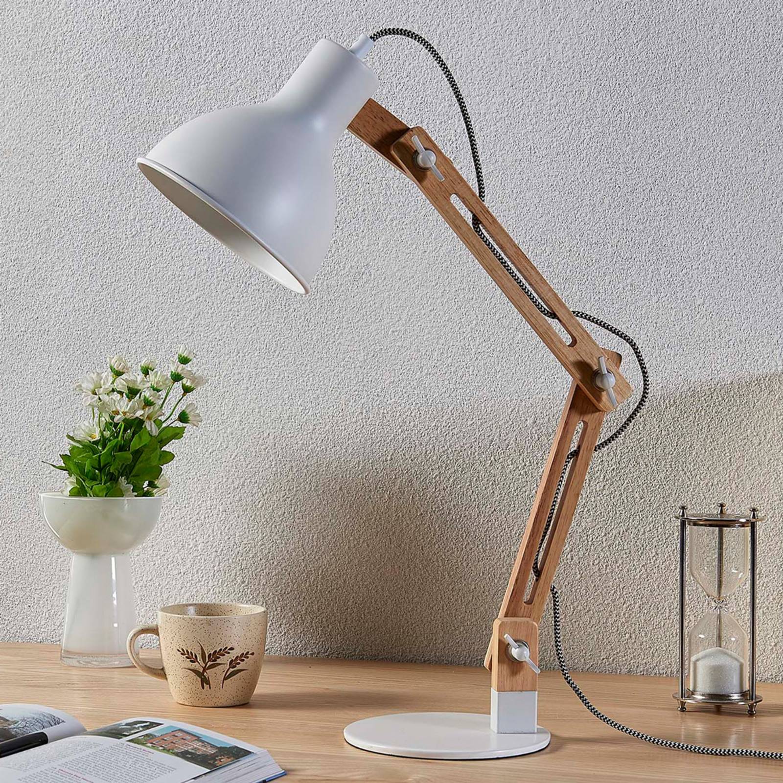 Schreibtischlampe Shivanja Lindby, Holz hell, für Arbeitszimmer / Büro, Holz, Modern, Tischlampe