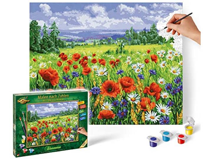 Schipper 609130824 Malen nach Zahlen - Blumenwiese - Bilder malen für Erwachsene, inklusive Pinsel und Acrylfarben, 40 x 50 cm