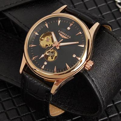 Fashion Sheath Automatic Skeleton Mechanical Watch For Men With Roman Numeral Dial rose Black