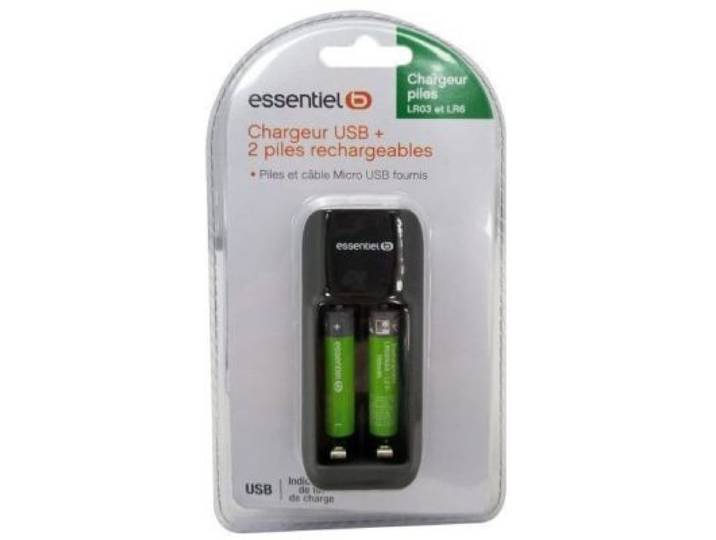 Essentielb - Chargeur De Piles + Lr03 Aaa X2 700nimh