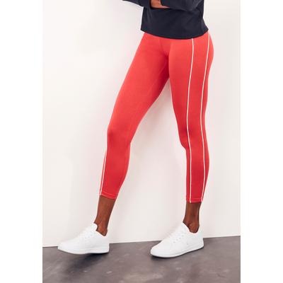 Leggings H.I.S, Damen, Gr. 52/54, N-Gr, rot, Single Jersey, Obermaterial: 95% Baumwolle, 5% Elasthan, bestickt, unifarben, Basic, figurbetont lang, Hosen Leggings, mit Piping entlang der Beine. Ideal für Sport- und Freizeit.