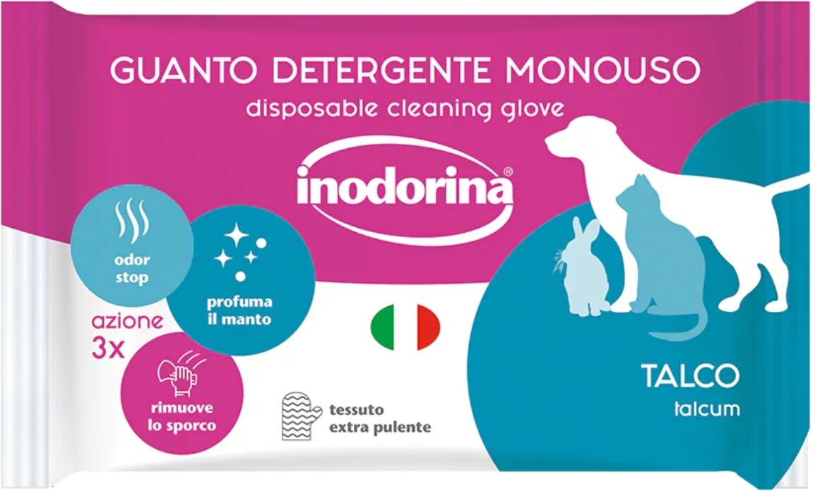 Inodorina Guanto Detergente Umidificato Monouso per Cani Cuccioli e Gatti Talco