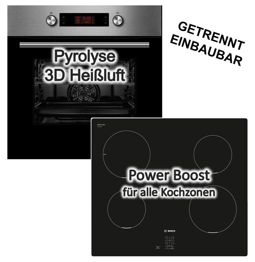 Herdset Midea Backofen Pyrolyse 3D-Heißluft Teleskopauszug + Bosch Induktionskochfeld PowerBoost TouchSelect