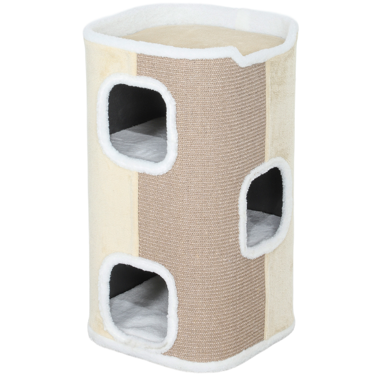PawHut Krabton voor Katten met 3 Niveaus, Zacht Pluche, Beige