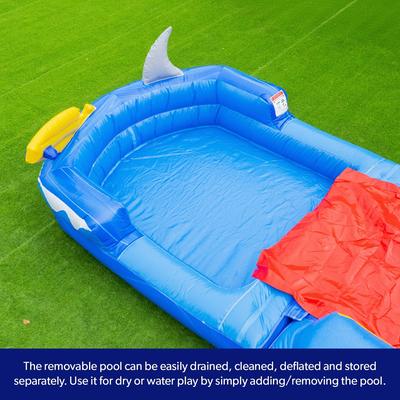 HeroKiddo 24 ft. Ocean Shark Inflatable Water Slide with Detachable Pool, Backyard Splash Slide