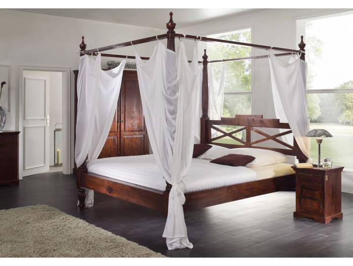 Lit à baldaquin 140x200 Acacia laqué Nougat OXFORD #244