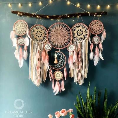 Inspire Essentials Boho Macrame Dream Catcher Set Wall Hanging Nursery Decor pink