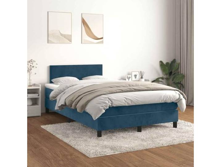 RJPLMFV Lattenrost, Matratze, Velours, Dunkelblau, 120 x 200 cm Verstellbares Kopfteil, Taschenfedern, mittelharte Unterstützung, weicher Matratzenschoner