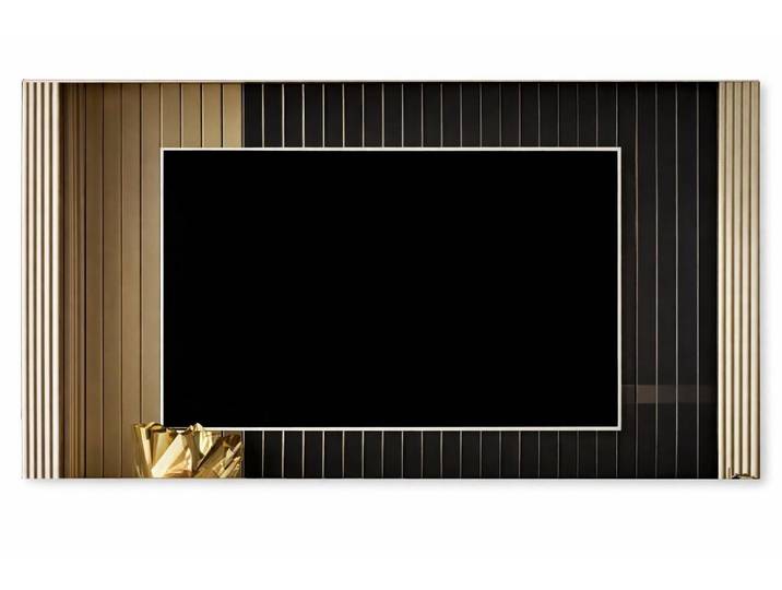 JVmoebel TV-Schrank Elegantes TV-Panel mit goldenen und schwarzen Rippenstrukturen