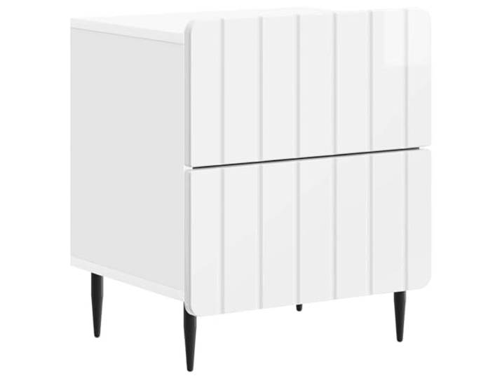 KDVXBCQJH Nachttisch Hochglanz Weiß 43x34,5x49,5 cm mit 2 Schubladen Moderner Beistelltisch fürs Schlafzimmer mit glänzender Oberfläche, 2 geräumigen Schubladen und stabilen Metallbeinen.