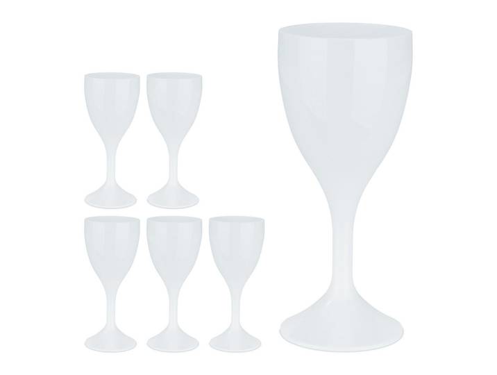 Relaxdays Weingläser Weiß 6er-Set BPA-frei, Kunststoff, Glas, Weingläser