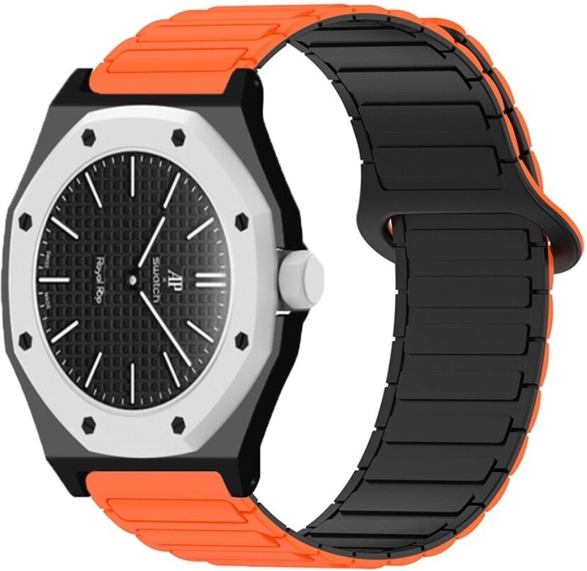 INF Silikon-Uhrenarmband kompatibel mit AP x Swatch – Magnetisches I-Beam-Design, passt Handgelenke 14-21cm (Länge 26cm, Breite Schwarz Orange