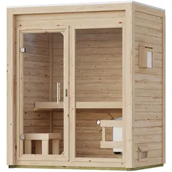 Karibu Gartensauna Saunahaus Hycore 1 - 38 mm naturbelassen Klarglas Ganzglastür Ohne Ofen inkl. gratis Zubehörpaket im Wert von 126,96€