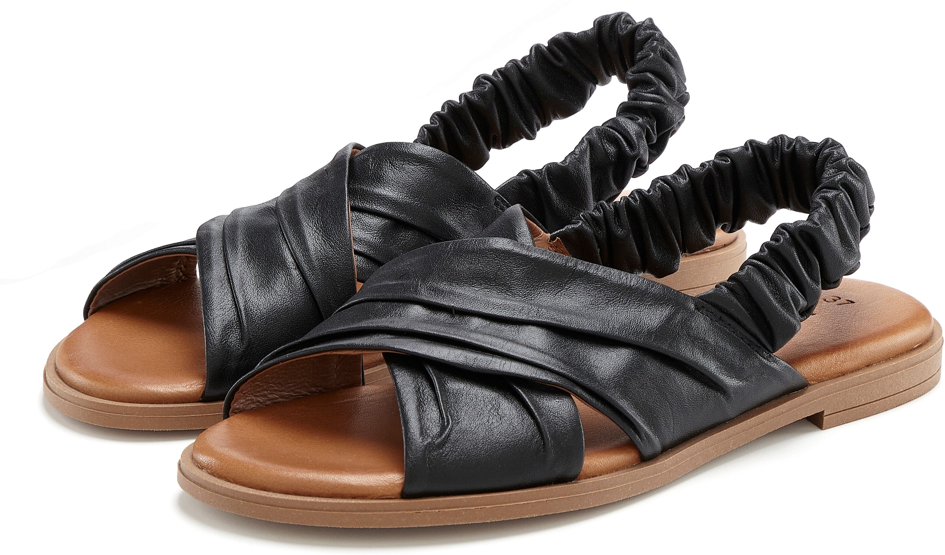 Sandale LASCANA "Sandalette, Sommerschuh, offener Schuh, Pantolette", Damen, Gr. 38, Schweinsleder, schwarz, Obermaterial: 100% Lammleder. Decksohle: 100% Rindsleder. Futter: 100% Schweinsleder. Laufsohle: 100% Synthetik, unifarben, Basic, Schuhe Sandale,