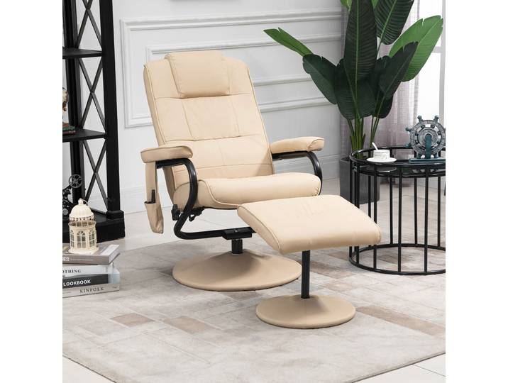 HOMCOM Fauteuil Massage Électrique Pivotant Beige Repose-Pied