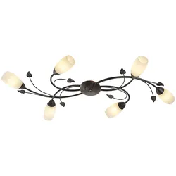 Deckenlampe 6 flammig Blätter Design Deckenleuchte rostfarben Wohnzimmerlampe, Glas Alabaster Optik, 6x E14, LxBxH 55 x 106 x 22 cm