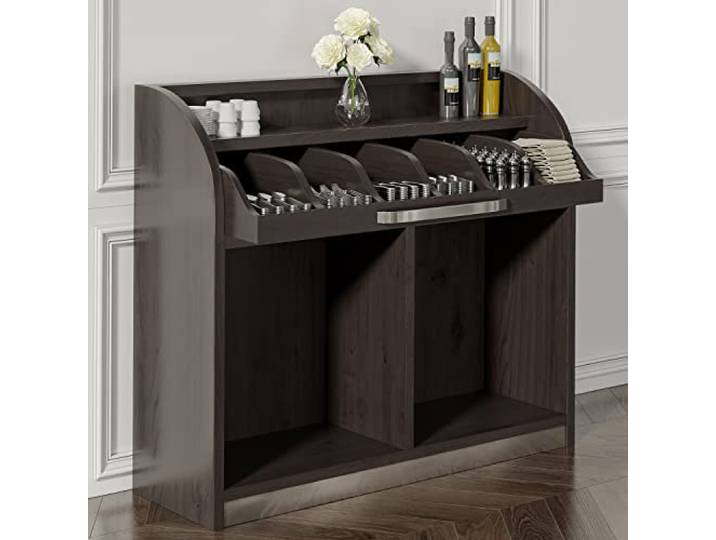 GGMMÖBEL LEA Besteckschrank B110cm x H105 Wenge-Schwarz Soft-Close Holz Kellnerstation Schrank Kommode Servier Gastro