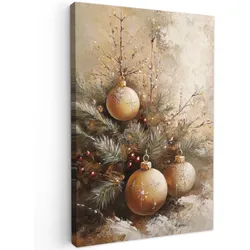 LEINWANDBILD Weihnachten - Kugeln - Beige - Gold Wanddeko Schlafzimmer 60x90 cm