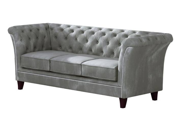 Canapé Chesterfield 3 places en velours, gris