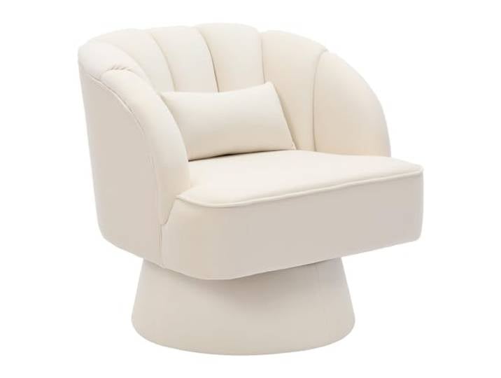 OPULENTHOME Drehbarer Sessel mit Samt Sitzkissen und Rückenlehnen,360° Runder Lounge-Sessel mit Dickes Sitzkissen und Stabiler Sockelfür Wohnzimmer, Schlafzimmer, Heimbüros(70x70x70cm,Weiß)