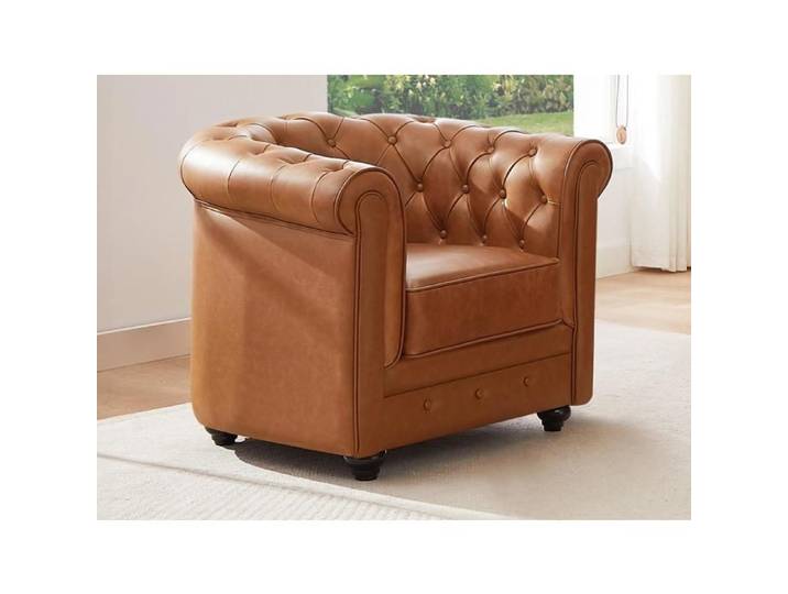 Fauteuil en cuir de vachette camel CHESTERFIELD