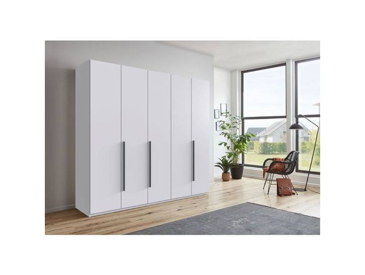 Armoire de chambre - LONDON - Couleur Blanc - 5 portes battantes - 3 tiroirs - 225 x 58 x 208 cm