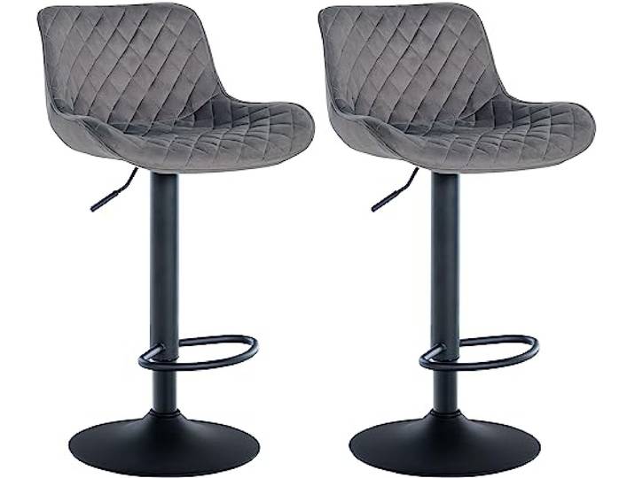 CLP 2er Set Barhocker Minosa I Fußstützen Aus Metall I Höhenverstellbare Gepolsterte Drehstühle, Farbe: dunkelgrau, Material: Samt