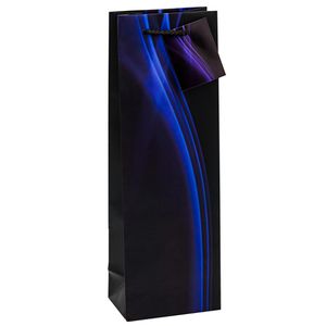 TSI Geschenktüte 85293 Business Wave, Flaschentüte, 12 x 36cm, schwarz / blau