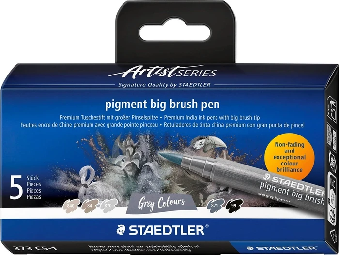STAEDTLER pigment big brush pen Grey 5ST
