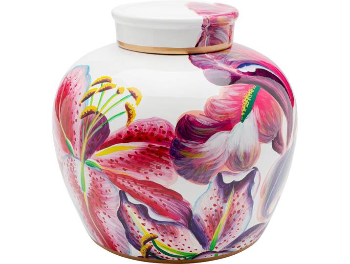 Dose KARE DESIGN Dekodose Lillies , bunt (rosa), H:28cm Ø:27cm, Porzellan, Aufbewahrungsboxen, Dose, ideal für Schmuck, Schlüssel, Kleingeld, Haargummis u.a. Kleinteile