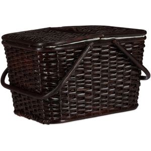 Relaxdays Einkaufskorb 10024176 Picknickkorb, dunkelbraun, geflochten aus Rattan, mit Deckel, 25 Liter