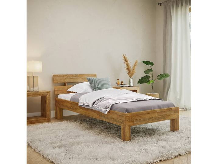 skølm Massivholzbett Floki aus Eiche mit Bettkopf, natur geölt, Einzelbett verfügbar in 90/100 x 200 cm