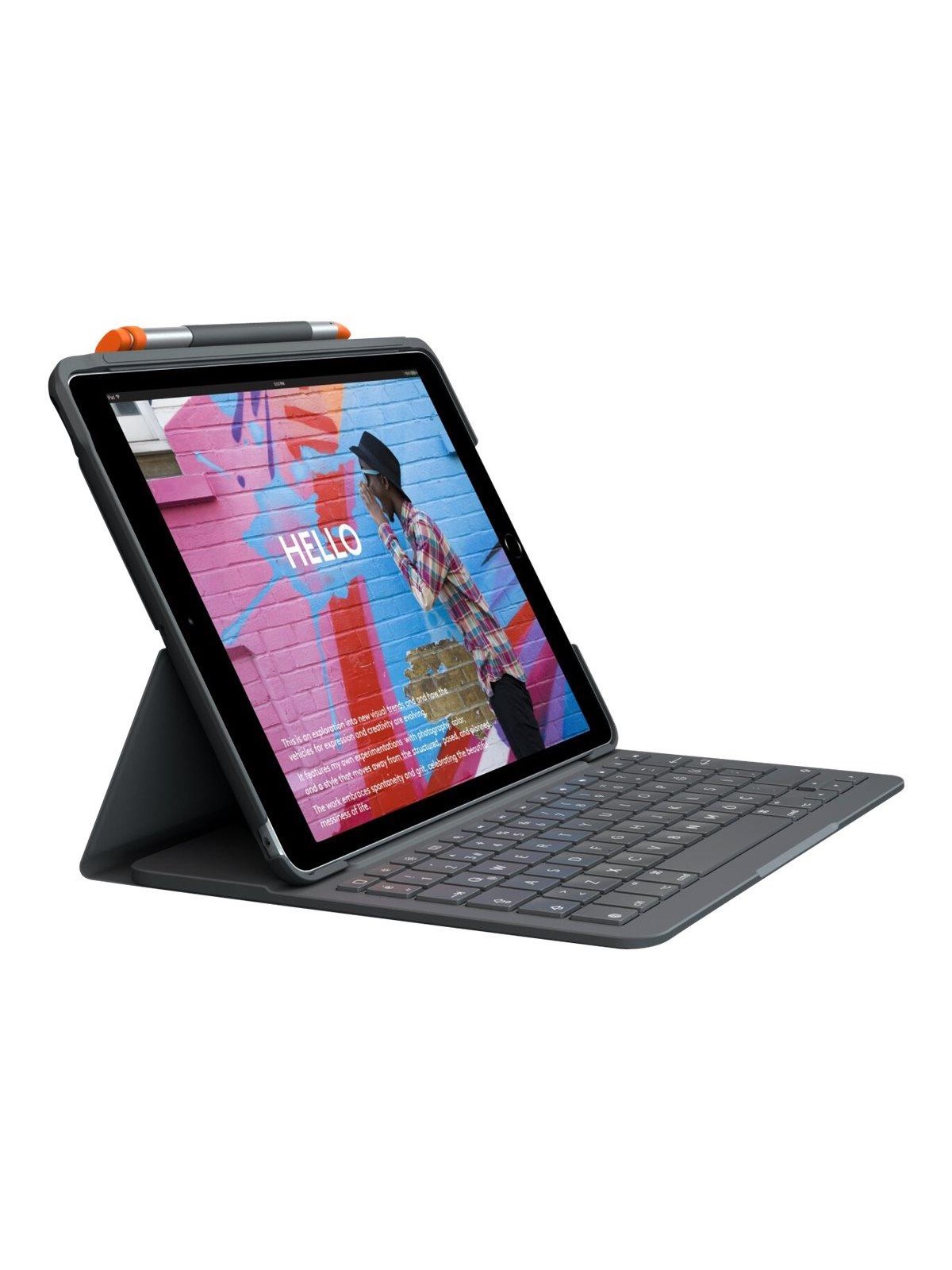 Logitech Slim Folio - keyboard and folio case - QWERTZ - Swiss - graphite - Tastatur & Folio-Set - Schweiz - Grau