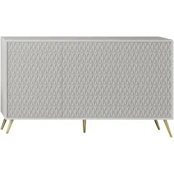 SIDEBOARD Delvine 3T Weiß 154/78/38 cm – mit schwarzen Beinen und 3 verzierten Türen