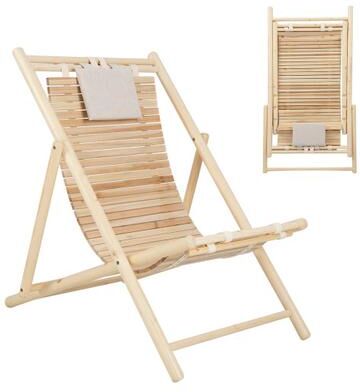 Costway Solid Fir Wood Lounge Chair with 3-Level Adjustable Backrest and Soft Padded Headrest-Natural